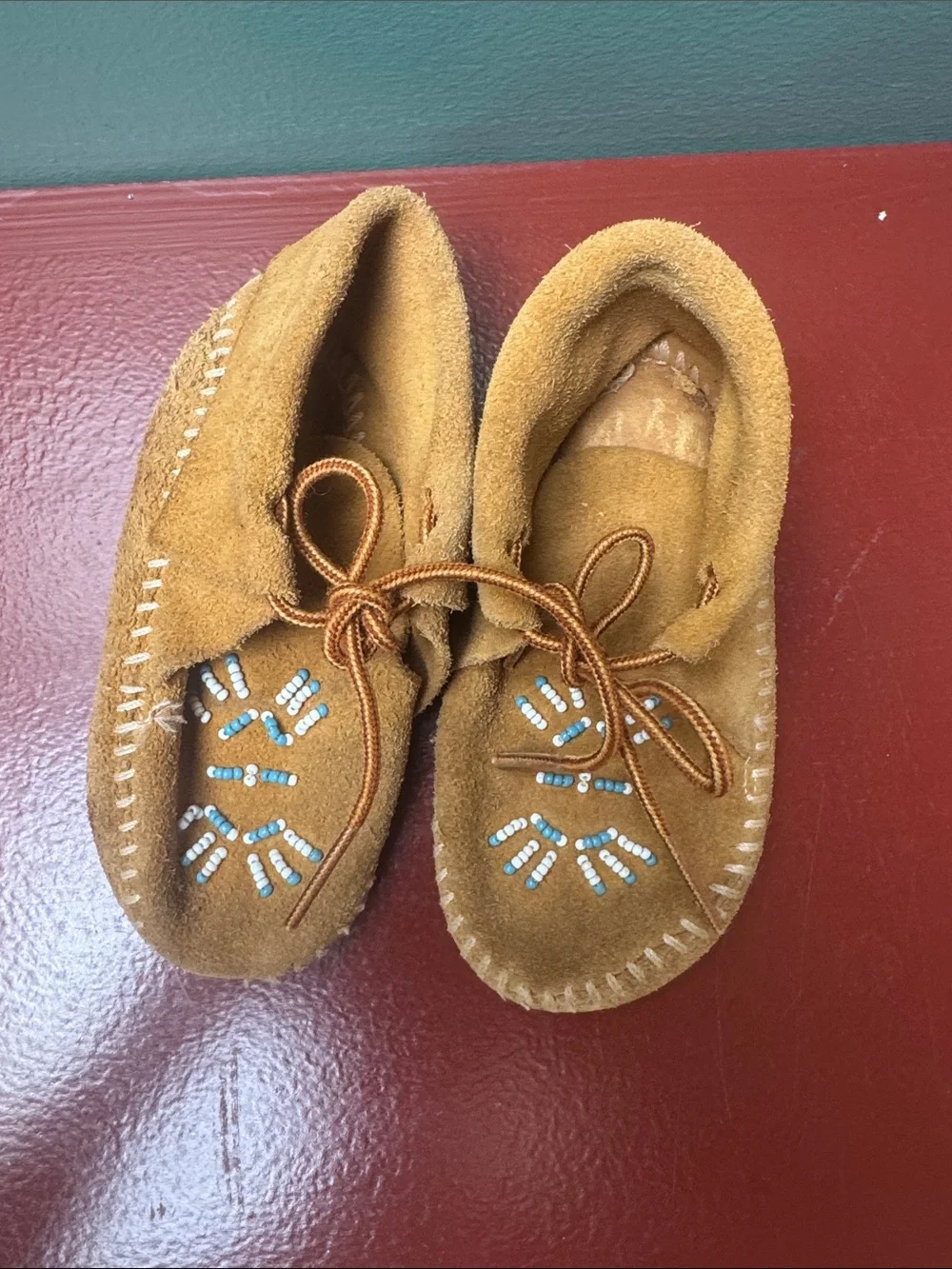Kids Suede Moccasin Booties in Tan with Bead Detail